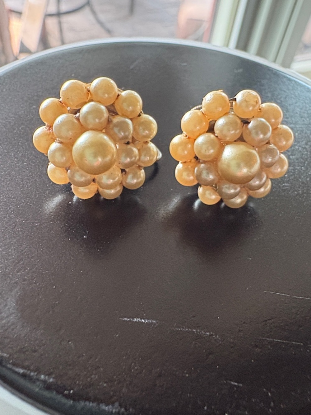 Vintage Gold-Tone Cluster Pearl Button Earrings